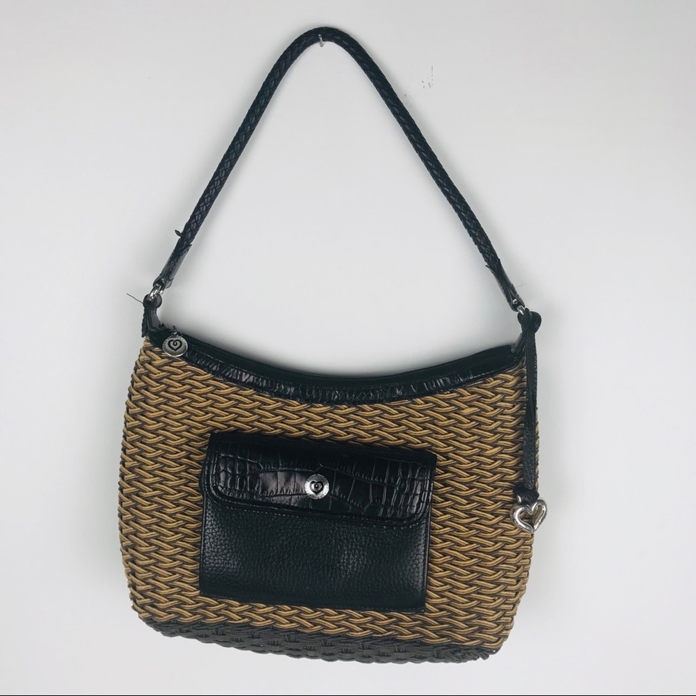 ⭐️Brighton Straw Leather beige & black shoulder Bag.